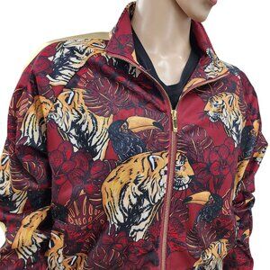 G-Style Tiger & Toucan Print Track Jacket With Gold Stripes, Men's Medium